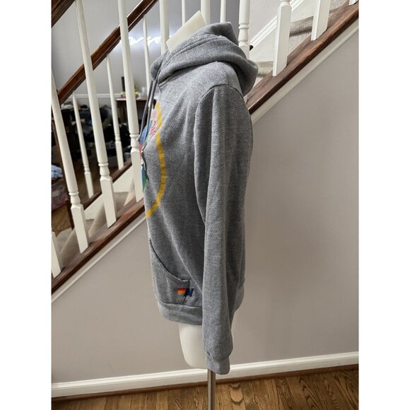AVIATOR NATION Heather Grey MIAMI CA Drawstring Rainbow Surf Hoodie Sz M - Picture 5 of 6